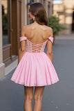Pink Chiffon A Line Off the Shoulder Mini Corset Prom Dress