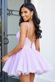 Lilac A Line Organza Corset Short Prom Dress with Appliques