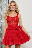 Red Corset A Line Mini Prom Dress with Appliques