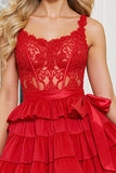 Red Corset A Line Mini Prom Dress with Appliques