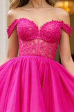 Fuchsia Corset Off the Shoulder Short Prom Dress