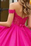 Fuchsia Corset Off the Shoulder Short Prom Dress