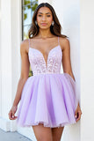 Sparkly Lilac A Line Corset Mini Tulle Prom Dress