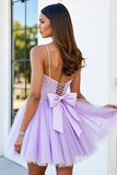 Sparkly Lilac A Line Corset Mini Tulle Prom Dress