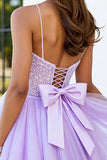 Sparkly Lilac A Line Corset Mini Tulle Prom Dress