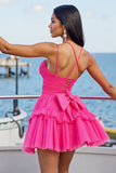 Fuchsia A Line Short Prom Dress with Ruffles