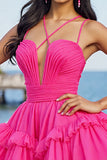 Fuchsia A Line Short Prom Dress with Ruffles