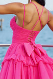 Fuchsia A Line Short Prom Dress with Ruffles