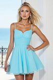 Blue A Line Tulle Mini Prom Dress with Bow