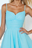 Blue A Line Tulle Mini Prom Dress with Bow