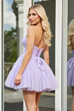 Lilac A Line Strapless Tulle Mini Prom Dress