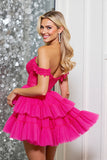 Corset Pink A Line Tulle Mini Prom Dress with Appliques