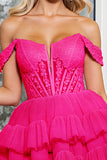 Corset Pink A Line Tulle Mini Prom Dress with Appliques