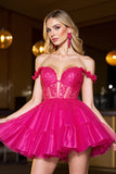 Fuchsia A Line Corset Tulle Mini Prom Dress with Appliques