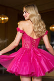 Fuchsia A Line Corset Tulle Mini Prom Dress with Appliques