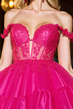 Fuchsia A Line Corset Tulle Mini Prom Dress with Appliques