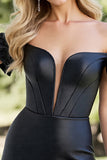 Black Corset Off the Shoulder Satin Short Prom Dress with Ruffles