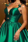 Dark Green Spaghetti Straps A Line Short Satin Prom Dress