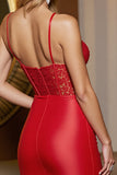 Red Bodycon Corset Short Satin Prom Dress with Appliques