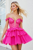 Sparkly Fuchsia Corset A Line Short Organza Prom Dress