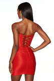 Orange Satin Spaghetti Straps Bodycon Short Prom Dress