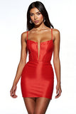 Orange Satin Spaghetti Straps Bodycon Corset Short Prom Dress