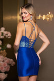 Sparkly Peacock Green Corset Satin Mini Prom Dress with Rhinestone