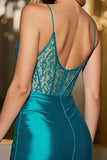 Sparkly Peacock Green Satin Corset Backless Mini Prom Dress