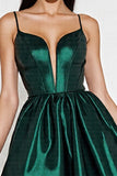 Dark Green Corset V-Neck A Line Mini Satin Prom Dress
