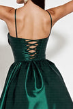 Dark Green Corset V-Neck A Line Mini Satin Prom Dress