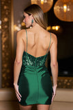 Sparkly Bodycon Corset Peacock Green Bodycon Satin Mini Prom Dress