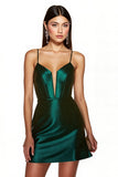 Dark Green Corset A Line Short Satin Prom Dress