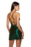 Dark Green Corset A Line Short Satin Prom Dress
