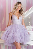 Sparkly Lilac Tulle A Line Short Prom Dress