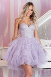Sparkly Lilac A Line Tulle Sweetheart Short Prom Dress
