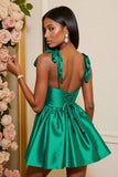 Dark Green Satin A Line Corset Short Prom Dress