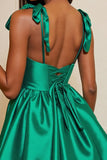 Dark Green Satin A Line Corset Short Prom Dress