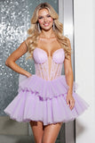 Lilac Corset A Line Organza Short Prom Dress with Appliques
