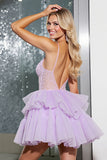 Lilac Corset A Line Organza Short Prom Dress with Appliques