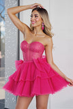 Sparkly Fuchsia A Line Corset Tulle Mini Prom Dress