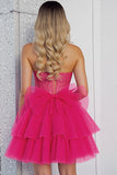 Sparkly Fuchsia A Line Corset Tulle Mini Prom Dress