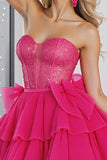 Sparkly Fuchsia A Line Corset Tulle Mini Prom Dress