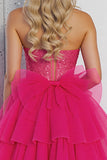 Sparkly Fuchsia A Line Corset Tulle Mini Prom Dress