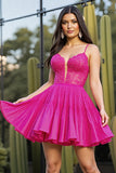Fuchsia A Line Corset Mini Prom Dress with Appliques