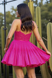 Fuchsia A Line Corset Mini Prom Dress with Appliques