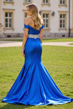 Sparkly Royal Blue Mermaid Maxi Prom Dress with Rhinestone