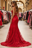 Red Mermaid Maxi Lace Prom Dress with Slit
