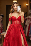 Red Corset Corset A Line Maxi Lace Prom Dress