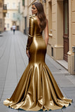 Blue Ruffled Satin Mermaid Maxi Prom Dress with Bow