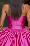 Fuchsia A Line Satin Short Prom Dress with 3D Flowers